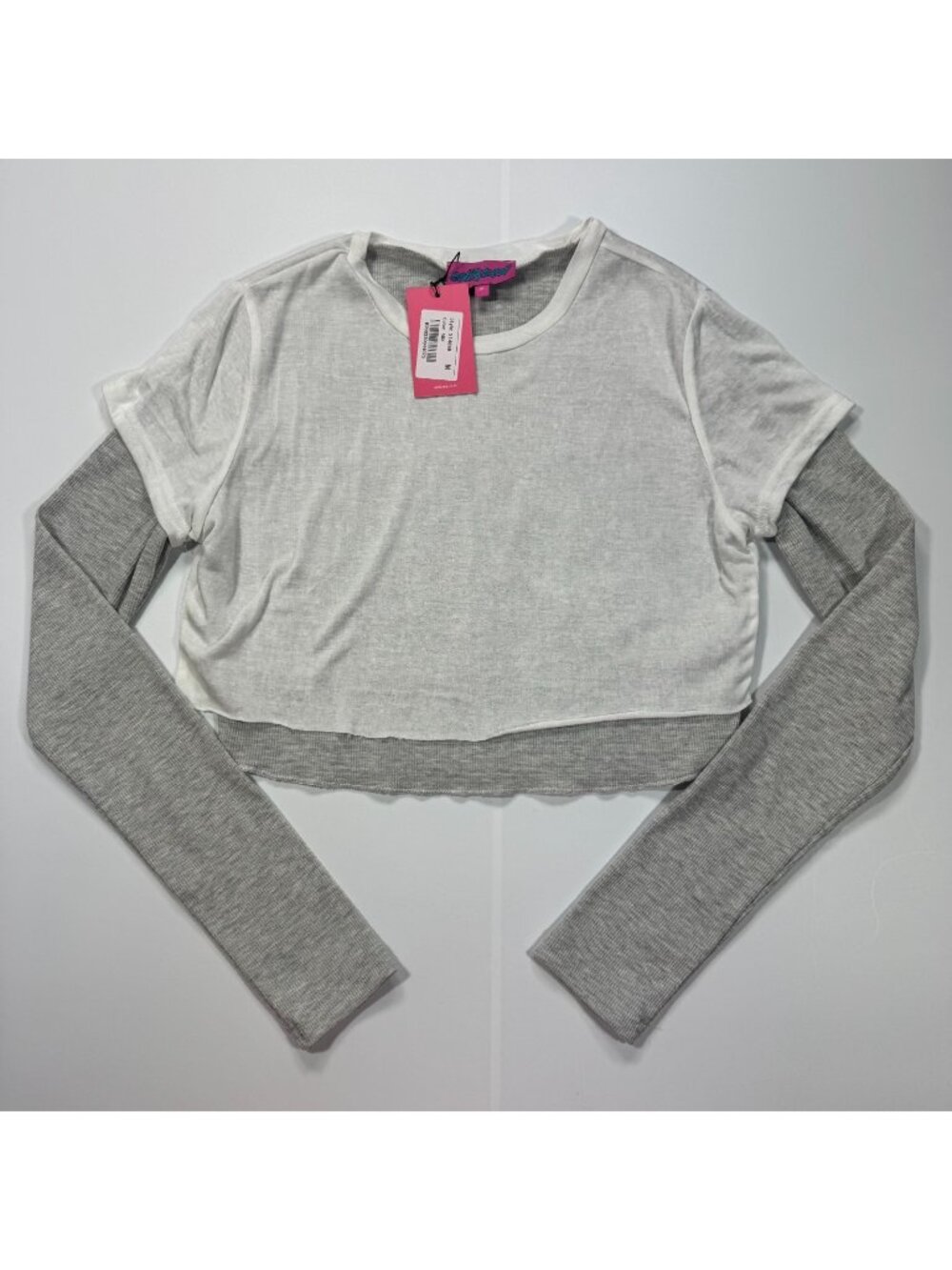 Edikted T-Shirt Womens M Gray Cotton Crop Layered Long Sleeve Streetwear Stretch